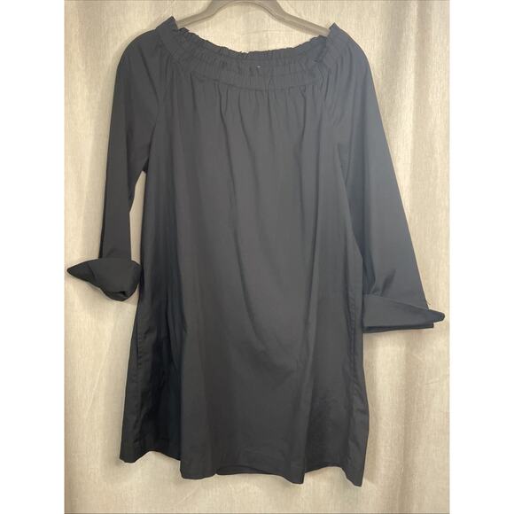 J. Jill Black Off The Shoulder 3/4 Cuffed Sleeve Pocket Shift Mini Dress Size SP - Picture 1 of 6